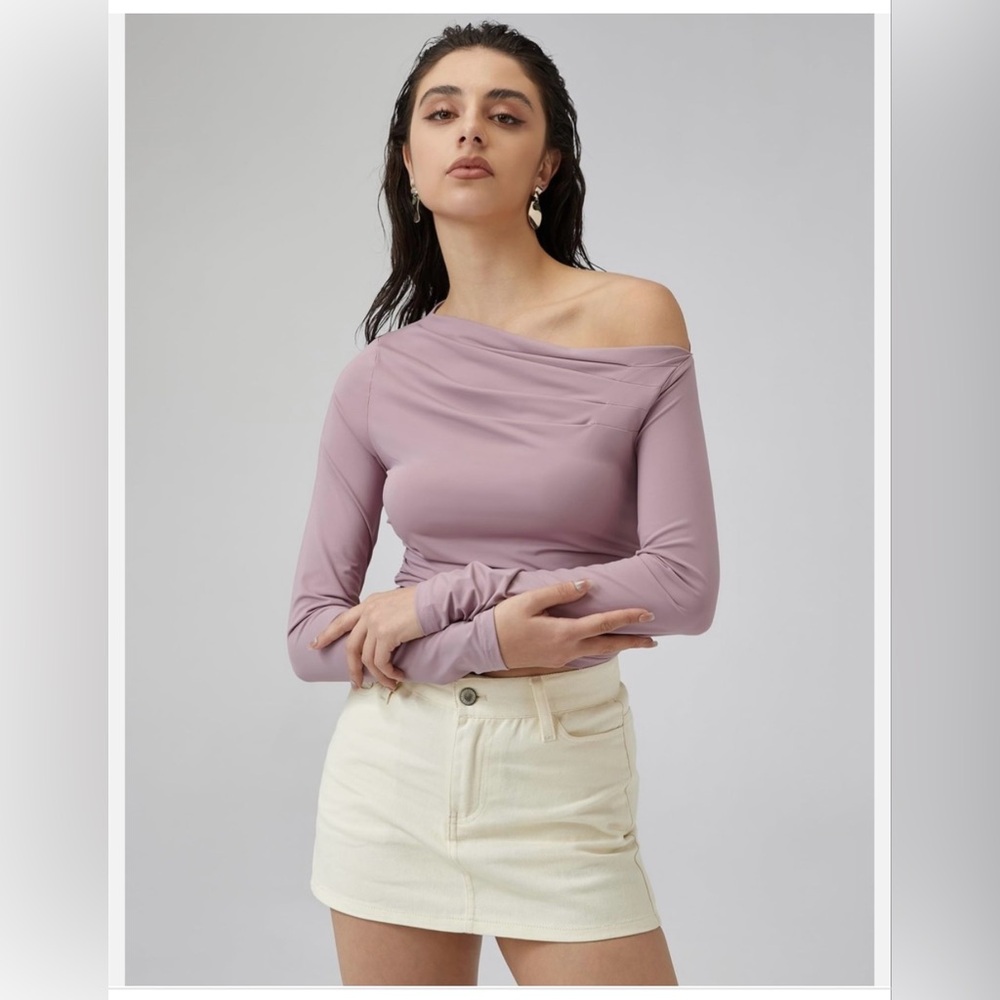 Women’s Cropped Top Modern Off-Shoulder Long Sleeve Blouse Purple Size L